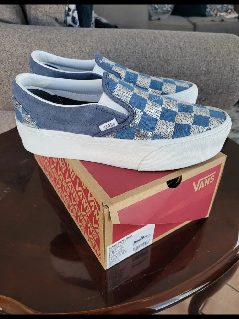 Vans Slip-On Checkerboard Sneakers in Blue and White